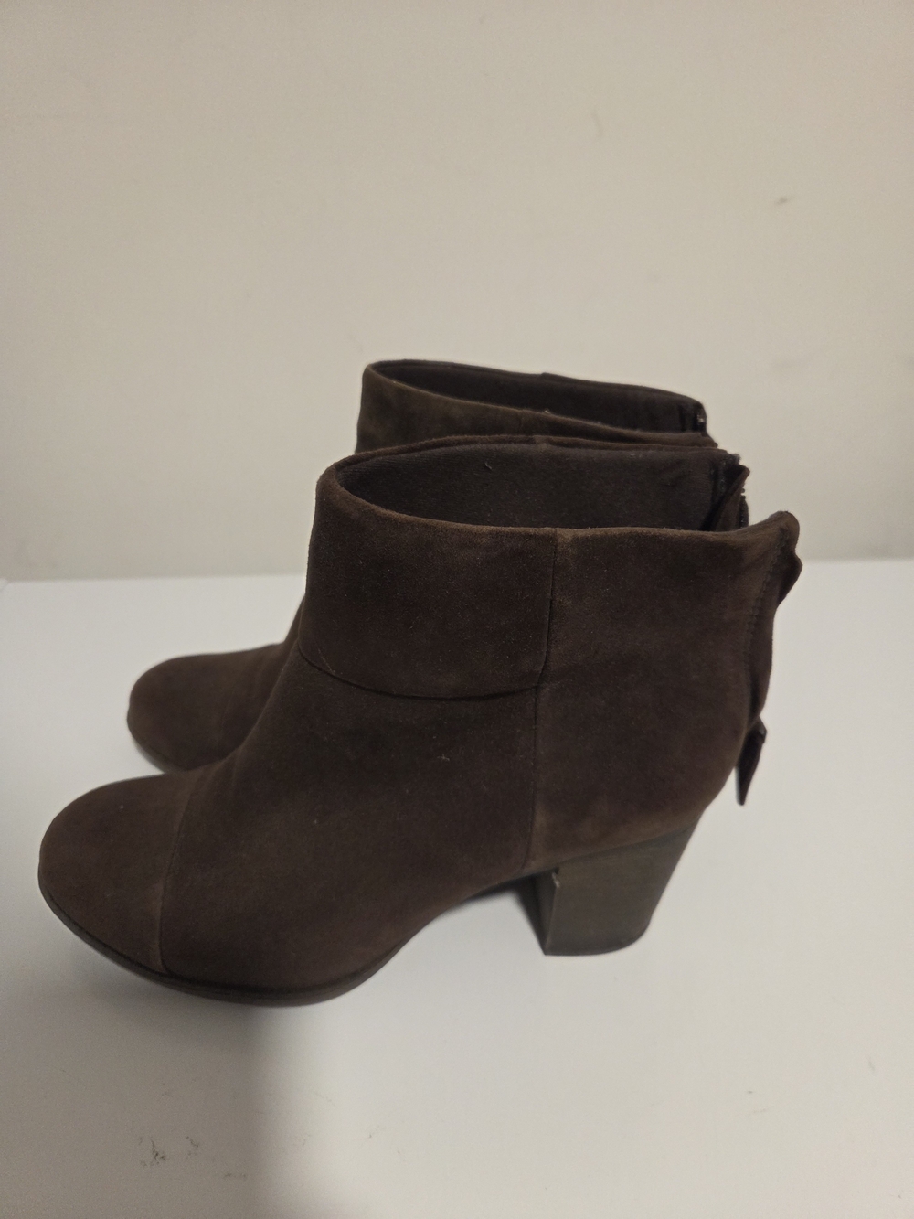 Clarks Dark Brown Suede Ankle Booties with Block Heel
